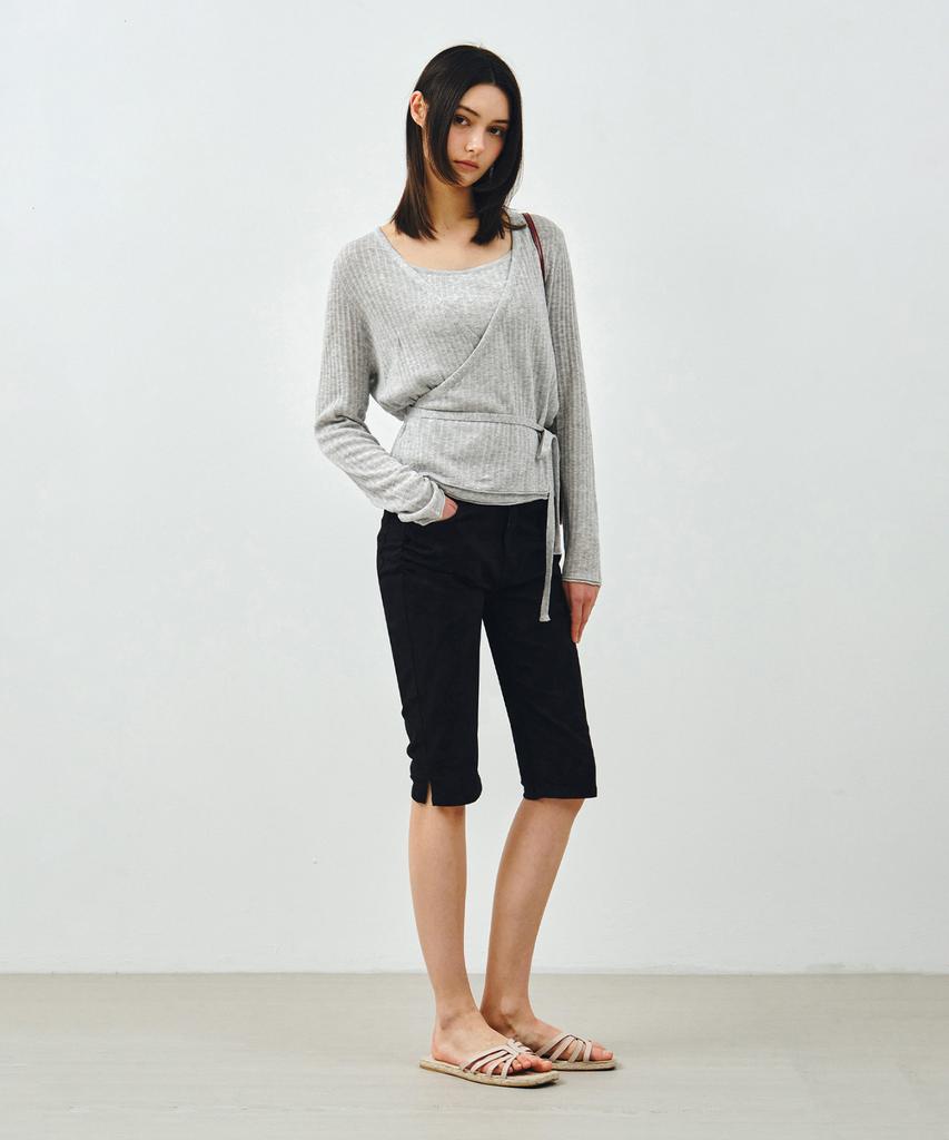 MONGDOL [Set] Sheer Linen Wrap Knit & Sleeveless Grey Mdkt124Gray