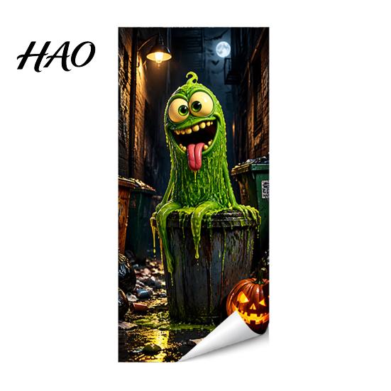 Decorative PVC Bin Wrap Halloween Trash Can Sticker, Spooky Bat Cat Pumpkin Ghost Wheelie Decal, Outdoor Decal Waterproof Garbage Sticker for