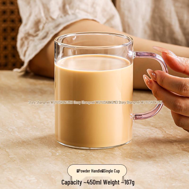 High-Temperature Resistant Borosilicate Glass Cup with Flat Bottom, Lid, and Handle - Explosion-Proof for Tea or Milk