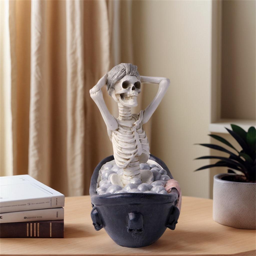Halloween Skull Girl Bathroom Decor Resin Craft Gothic Figurine Home Entrance Decoration for Party Shelf Display