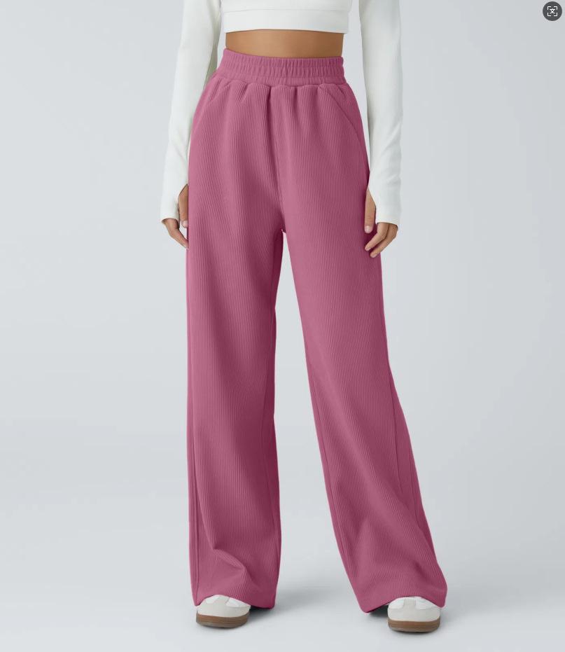 Dampantal med hög midja, raka ben och fickor i manchester