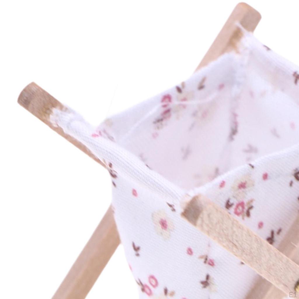 1/12 Dollhouse Miniatures Laundry Basket Folding Clothes Ornaments Wooden Furniture
