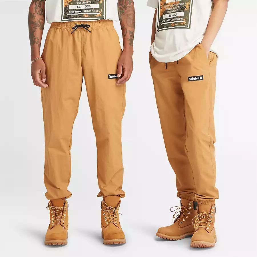 Timberland Solid Color Label Drawstring Casual Pants Unisex Bottoms Wheat A678N-P47
