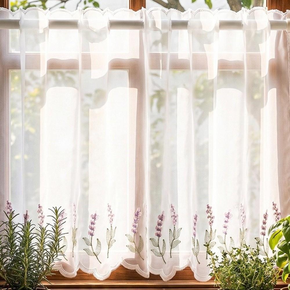 Embroidered Floral Floral Pattern Lace Curtains Dust-Proof Room Partition Curtain Kitchen