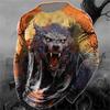 Men's Spring And Autumn Personality Retro Animal Wolf 3d Printed Round Neck Long Sleeve T-Shirt Casual Loose Breathable Jumper