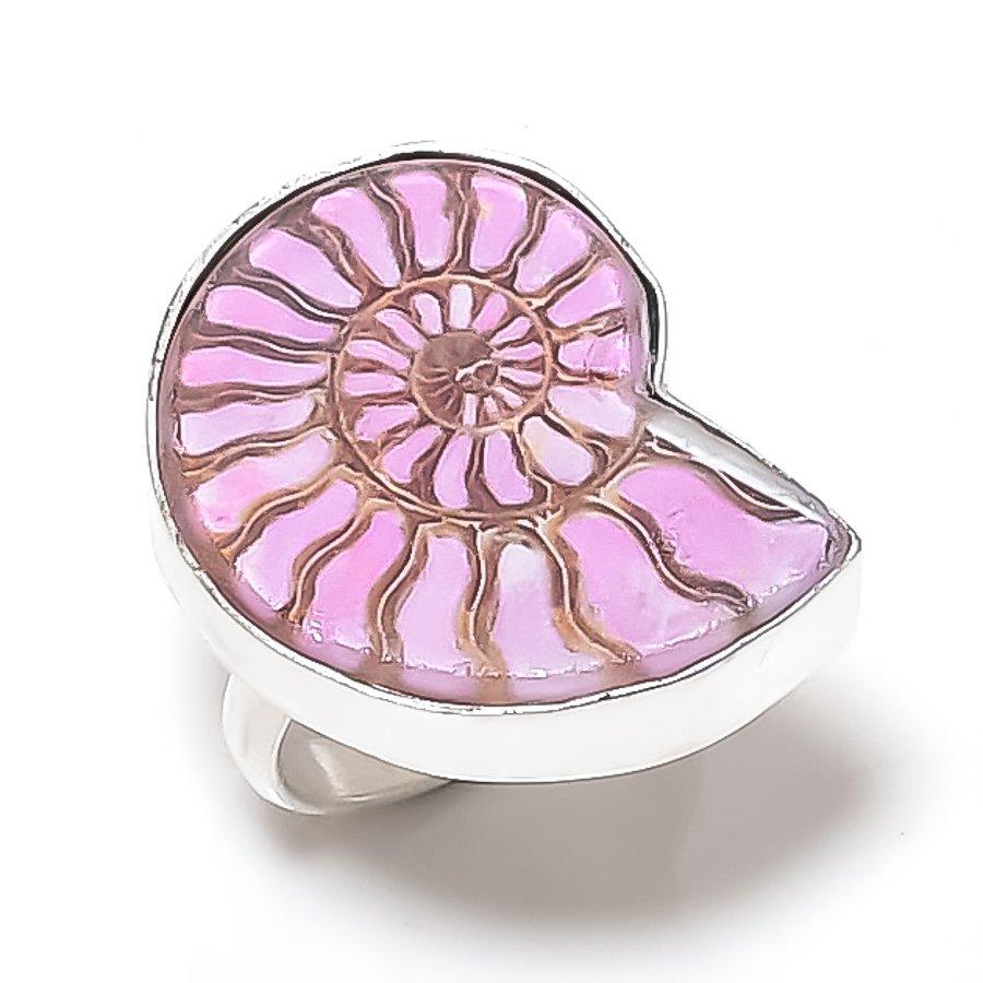 

Натуральный ископаемый аммонит драгоценный камень 925 стерлинговое серебро ювелирное кольцо размер 8 L3r89