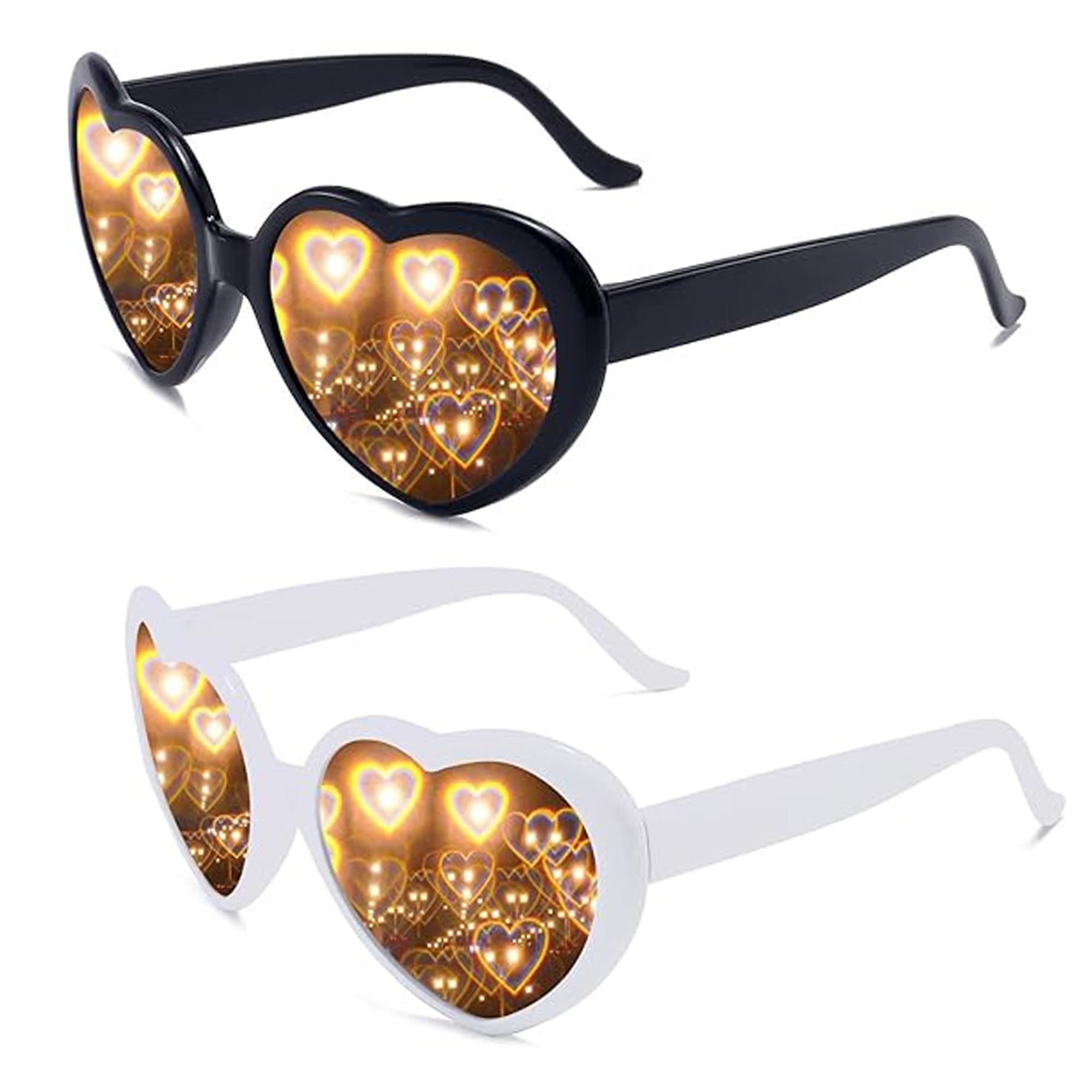 2pcs Lights Change Love Effect trendy comfortable durable Glasses Night Sunglasses Peach Heart Sunglasses for ladies