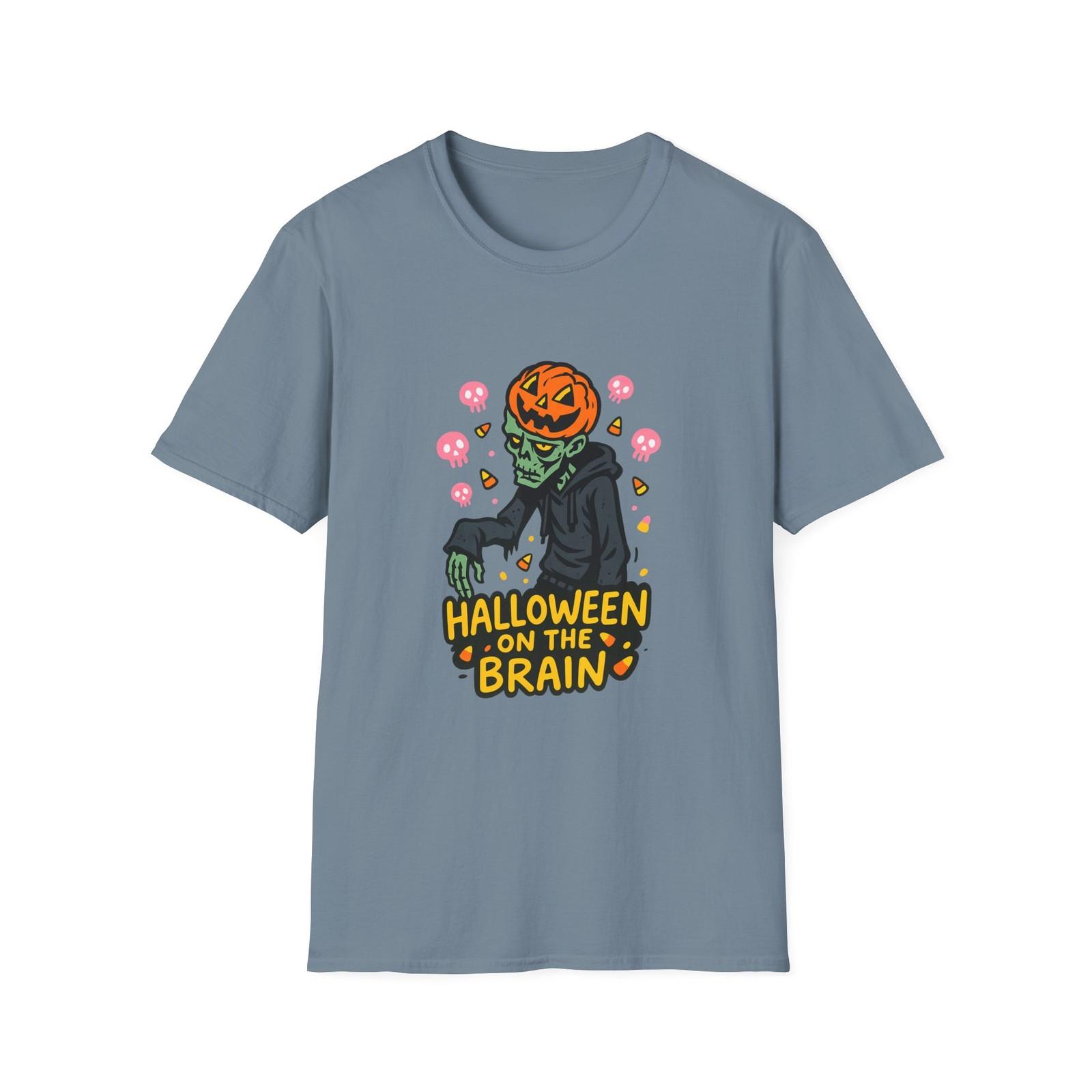 Unisex Softstyle T-Shirt Mens Womens Tees Top Zombie Jack-O’-Lantern Brain Funny Halloween Pumpkin 2XL