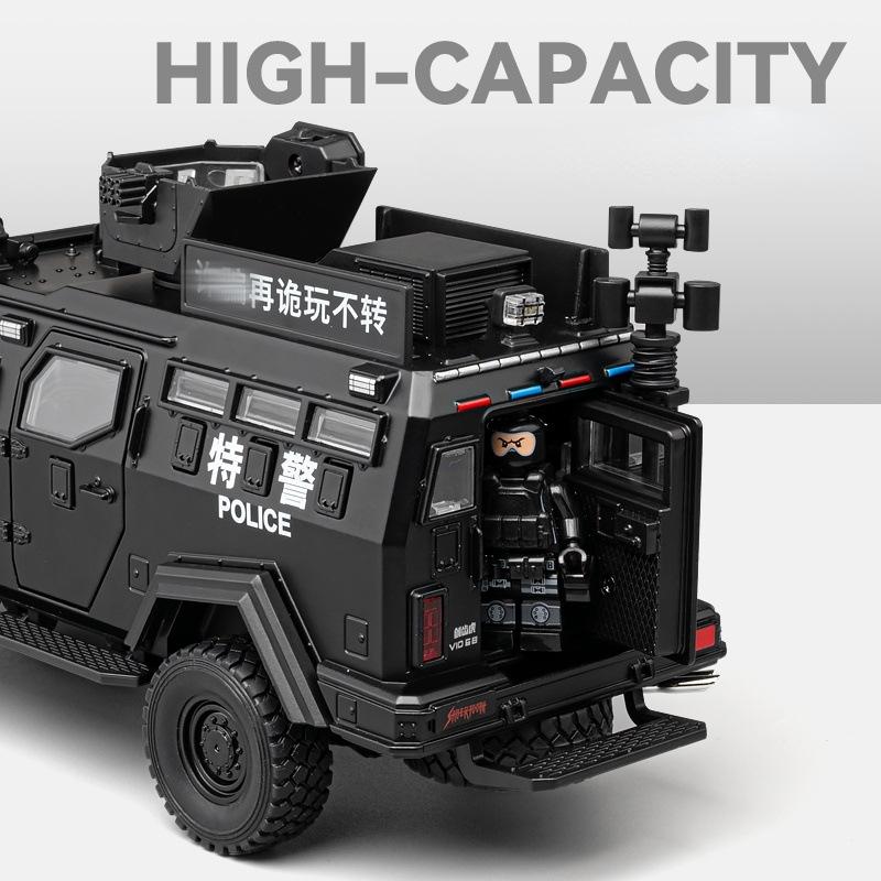 1:24 Sword Toothed Tiger Armored Vehicles Model Alloy Police Explosion Proof Car Model Diecasts Metal Sound Light Kids Toys Gift