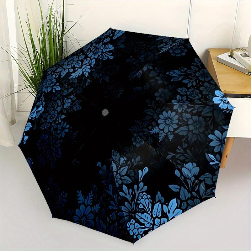 1pc Floral Midnight Automatic Open/Close Umbrella with Windproof, Functional Design, 8-Rib Sturdy Canopy