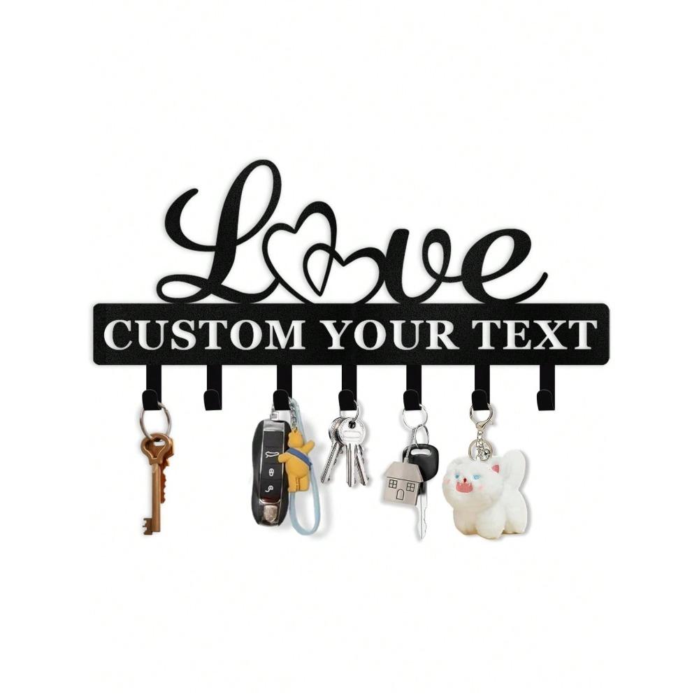 Wrought Iron Heart Key Holder Wall Mounted Custom Name Entryway Coat Rack 10
