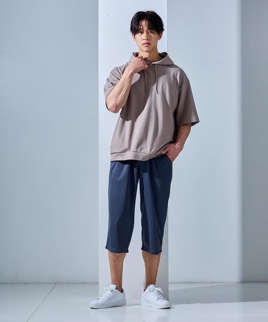 Nissen Oversized Sleeve Hoodie with Pullover UV Size 4L Men's 5/8 Pockets, Shirt, Sweat-Wicking, Quick-Drying, Protection, Charcoal,