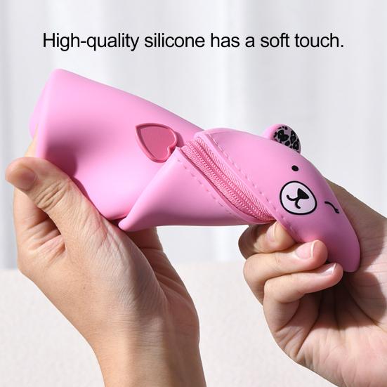 Trousse creioane silicon în formă de urs, Trousse creioane portabilă, Organizator drăguț pentru papetărie pentru pixuri, rigle, pensule de machiaj, Materiale școlare pentru elevi