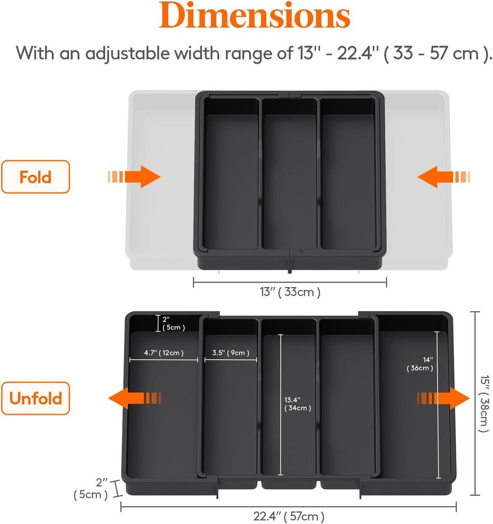 Tableware Storage Box with Expandable Desktop Drawer for Storing Knives, Forks, and Cutlery, Portable Partition and Organization