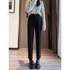 Women's Black High-Waisted Fleece-Lined Slim-Fit Suit Pants for Autumn/Winter - Casual Straight-Leg Formal Wear