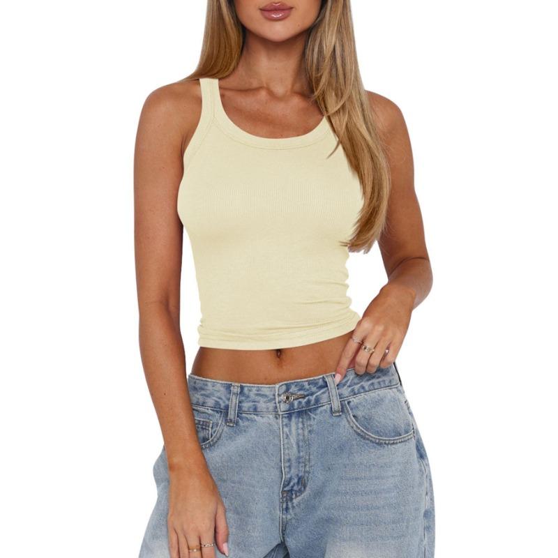 Women Sexy Y2k Slim Fit Solid Ribbed Cropped Sleeveless Tank Top