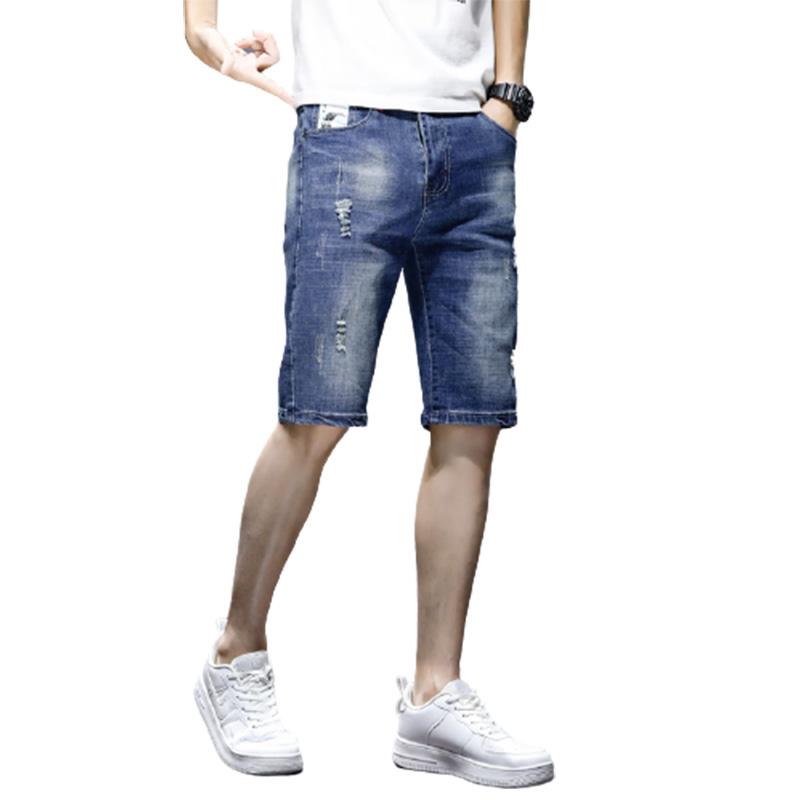 Fempunktsbukser med hull i plussstørrelse, vår-sommer-shorts for menn