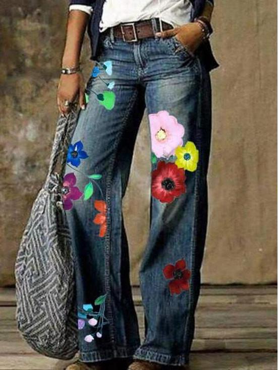 Europäische und amerikanische Übergröße Damen Casual Weitbein Imitationsjeans