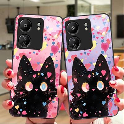 Gattino Carino Nero Per Xiaomi Redmi 13C Note13 12 Pro Plus 5G Note 9 13T Pro POCO X6 F5 F6 Custodia in Vetro Temperato Nera per Telefono