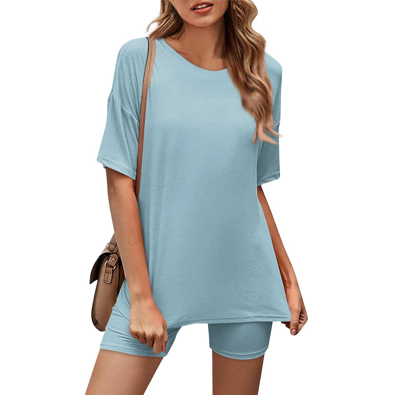 

Женский повседневный спортивный комплект из двух предметов, свободный и модный топ с принтом, комплект шорт с короткими рукавами XL