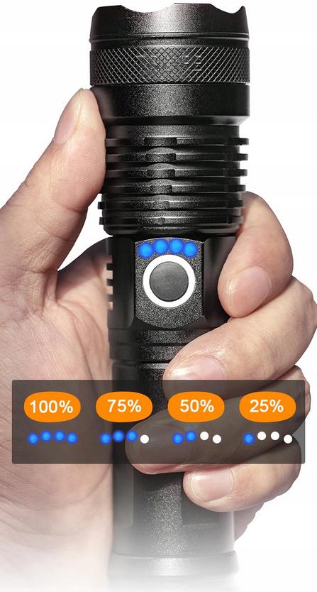 LED tactical flashlight, rechargeable, powerful, survival, forest, as a gift