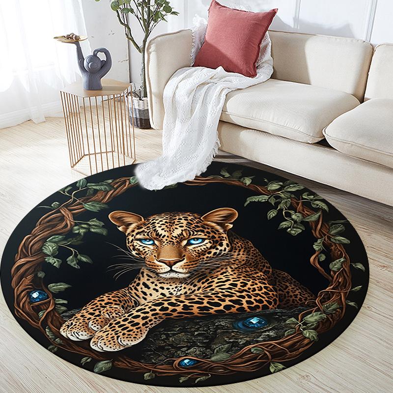 Runder Leoparden-Teppich, Teppich für Wohnzimmer, Schlafzimmer, Sofa, Spielzimmer-Dekor, Rutschfeste Fußmatte