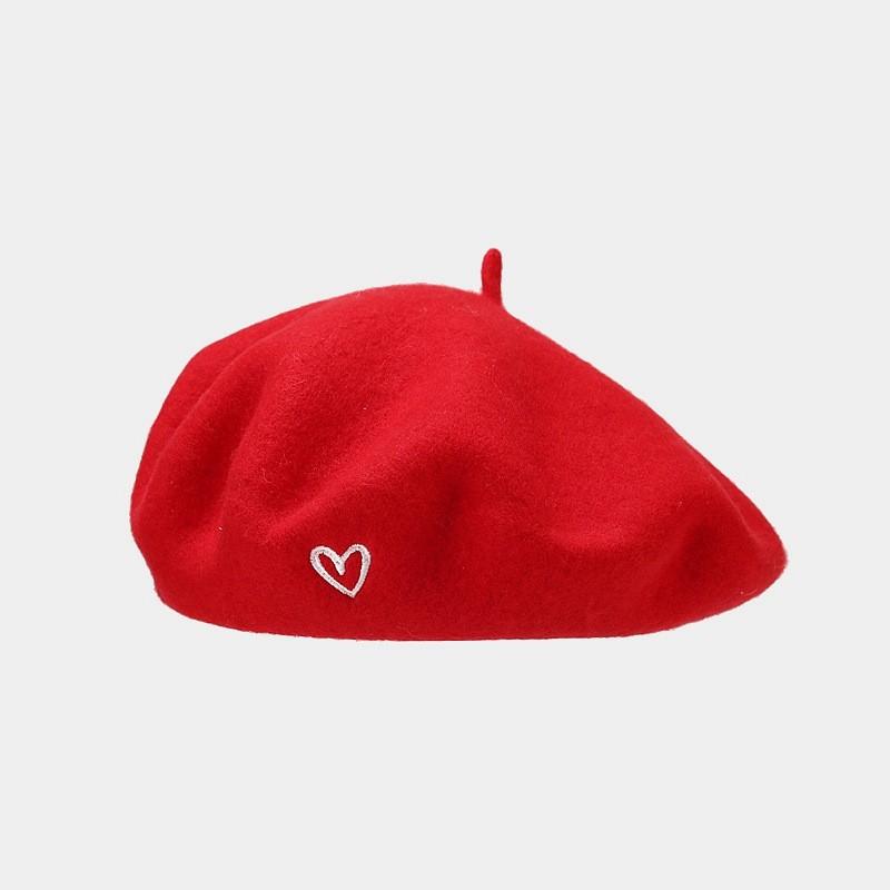 Vintage Wool Beret For Women With Heart Embroidery And Sun Protection For Fall Winter Fashion