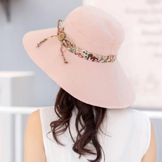 Sun Hat Fashion Print Wide Brim Temperament Foldable Anti Sun Cap for Beach