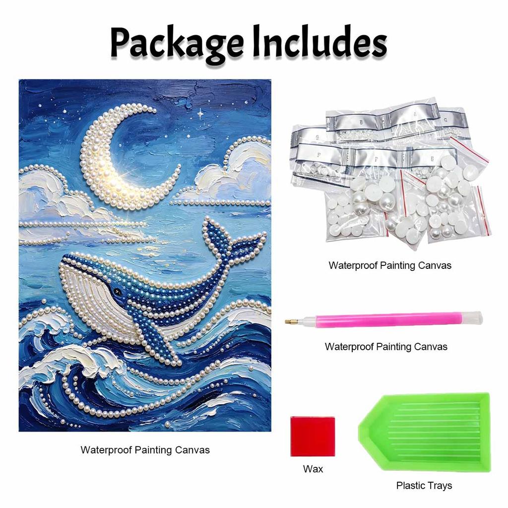 Kit de Pintura de Perlas sin Marco DIY Ballena Azul Luna Arte de Perlas Brillantes 3D Lienzo Manualidad Creativa Relajante para Decoración de Pared del Hogar Regalo