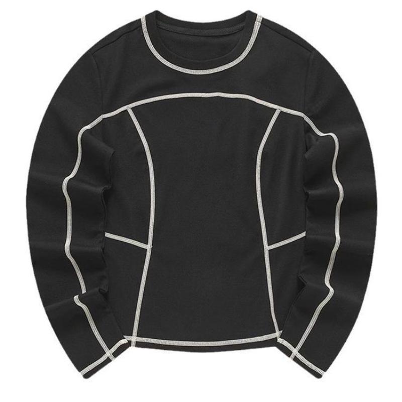 Spring Autumn New Round Neck Long Sleeve Fashion Women High Street Casual Contrast Color Pullovers Quick Drying Tops