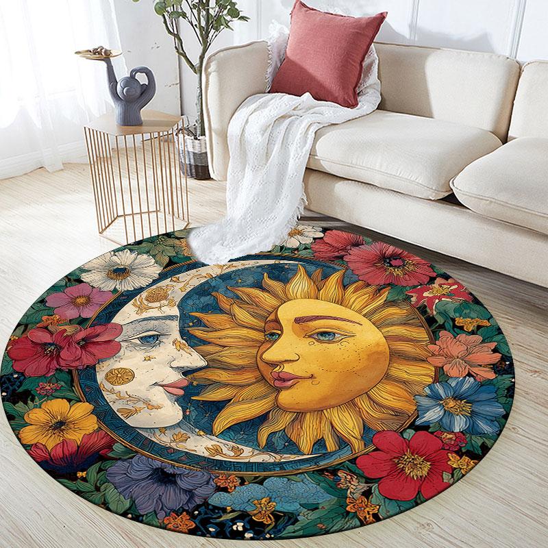 Sun & Moon Pattern Round rug,Carpet Rug for Living Room Bedroom Playroom ,Non-slip Floor Mat,Holiday Gifts and Birthday Gifts.
