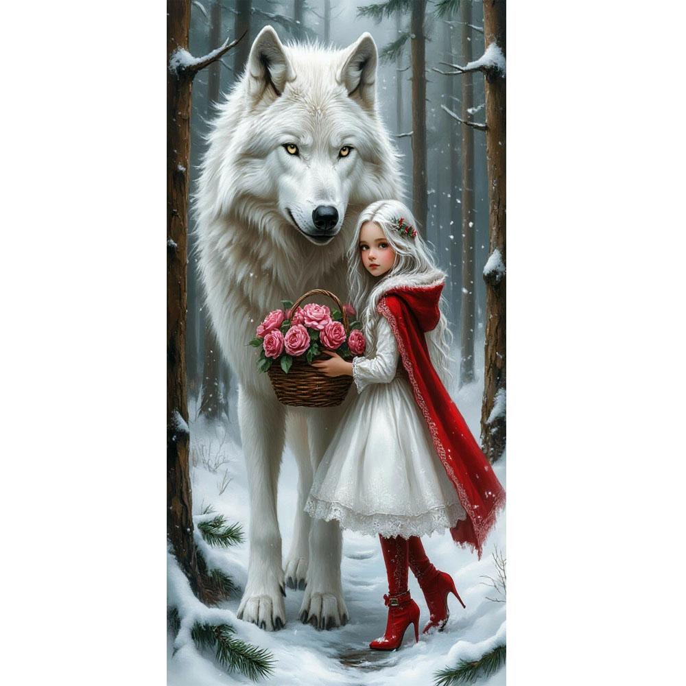 Large Size Mosaic DIY Full Diamond Painting Kits Art Girl and Wolf Picture Embroidery Cross Stitch Rhinestones