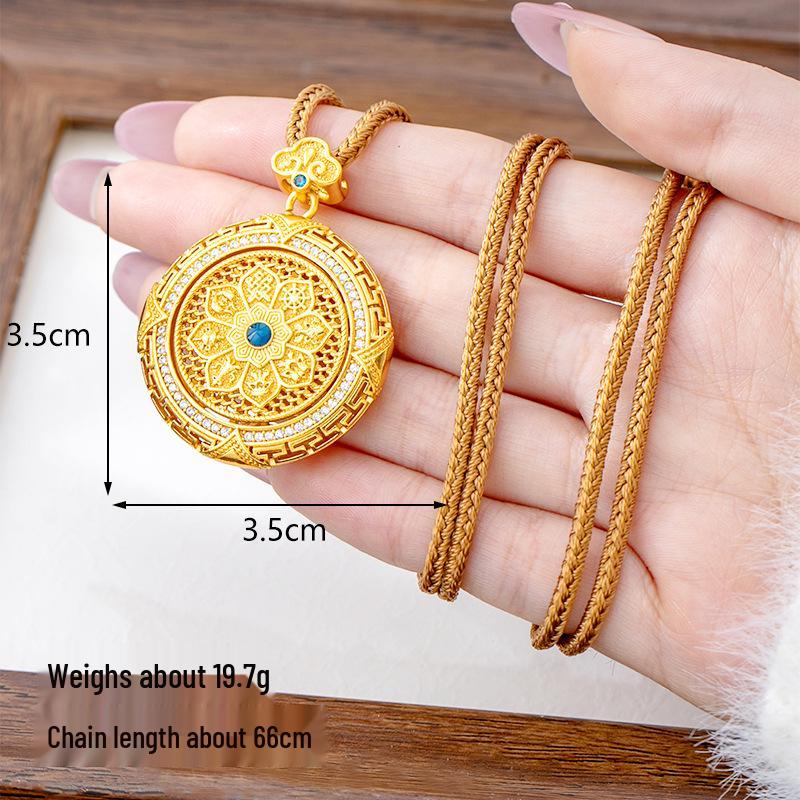 Ancient Gold Sand Eight-Treasure Compass Blessing Necklace - Chinese Retro Copper Alloy Jewelry