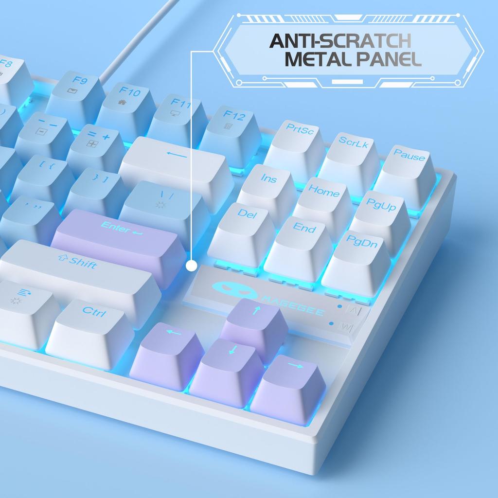 MageGee 75% Mechanical Gaming Keyboard, Blue Switch, LED Blue Backlight, 87 Keys, Compact TKL Wired Keyboard for Windows Laptop PC Gamers - BlueWhite