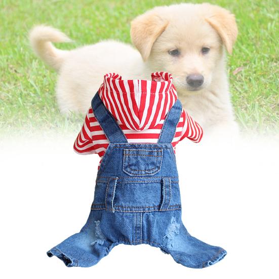 Puppy Denim Clothes Four-legged Conjoined Windproof Clothes Warm Pet Supplies for Spring Autumn