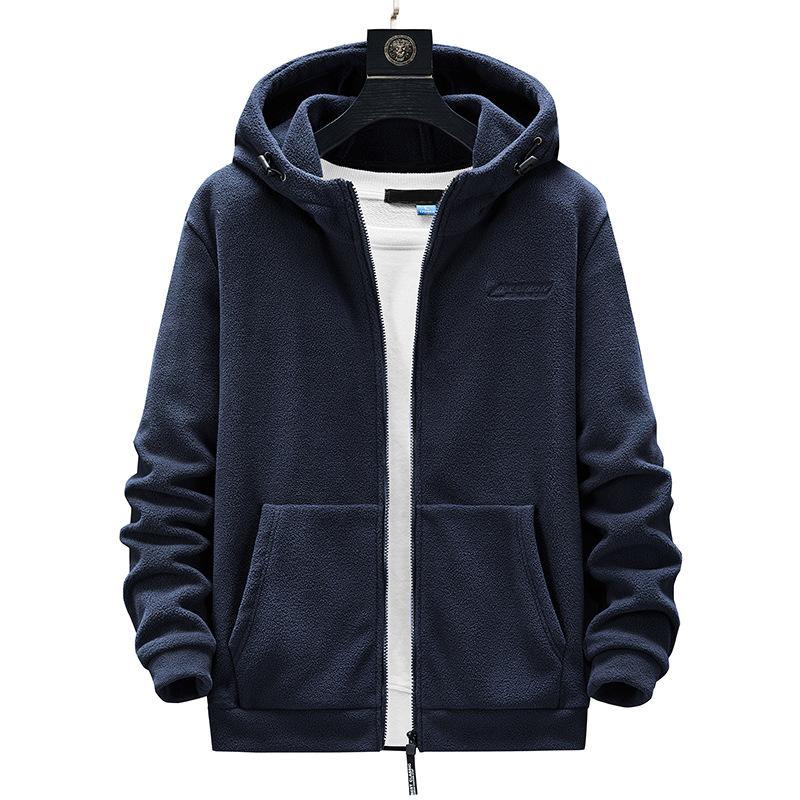 Plus Size Hooded Polar Fleece Cardigan Jacket Men Outdoor Warm Fleece Outwear Sweater for Cold Weather
