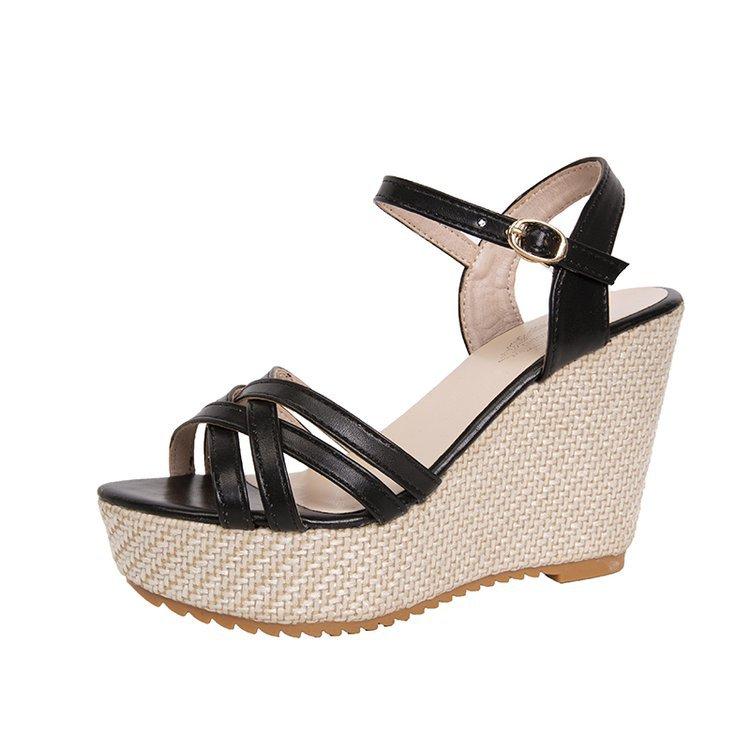 

Platform high-heeled sandals fairy wind summer new fashion wedge heel shoes waterproof table strap sandals 35 чёрный