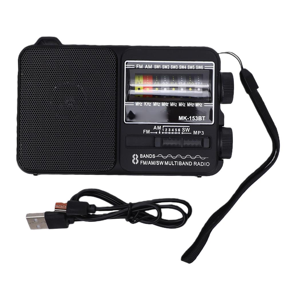 AM FM SW Radio Bluetooth Portable USB Rechargeable Shortwave Radio with Flashlight USB Playback Large Knob for Senior