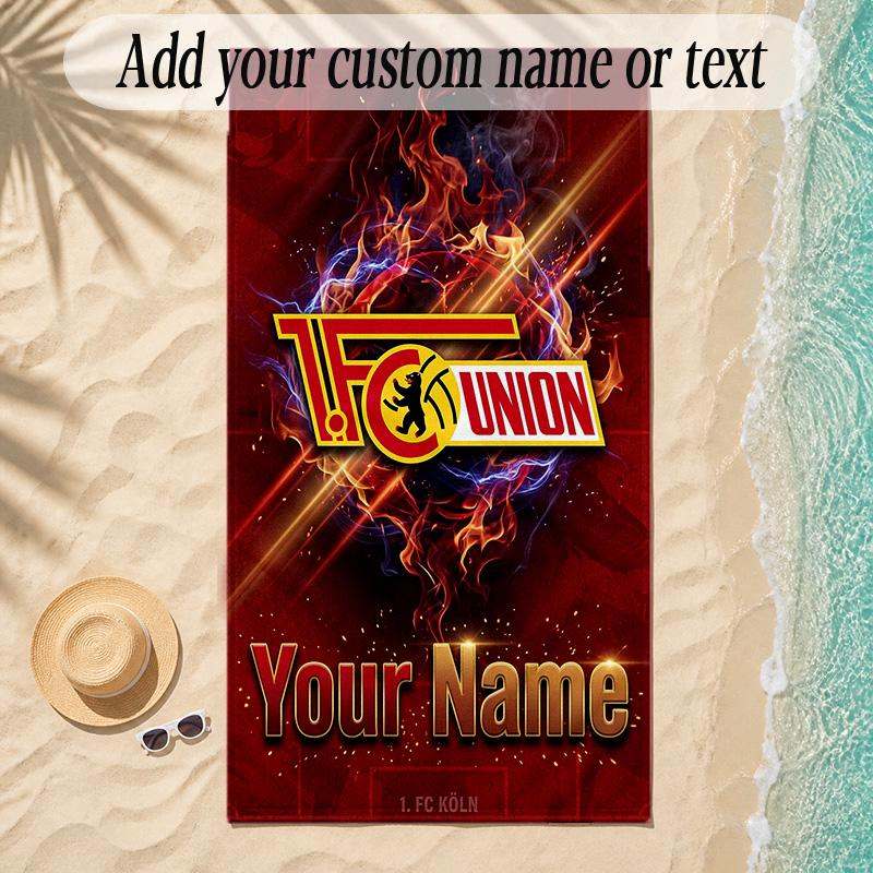 Strandtuch Union Berlin FC Benutzerdefinierter Name Text Personalisierbares Weiches Handtuch für Strand Pool Innenbereich Heimdekoration Geschenk