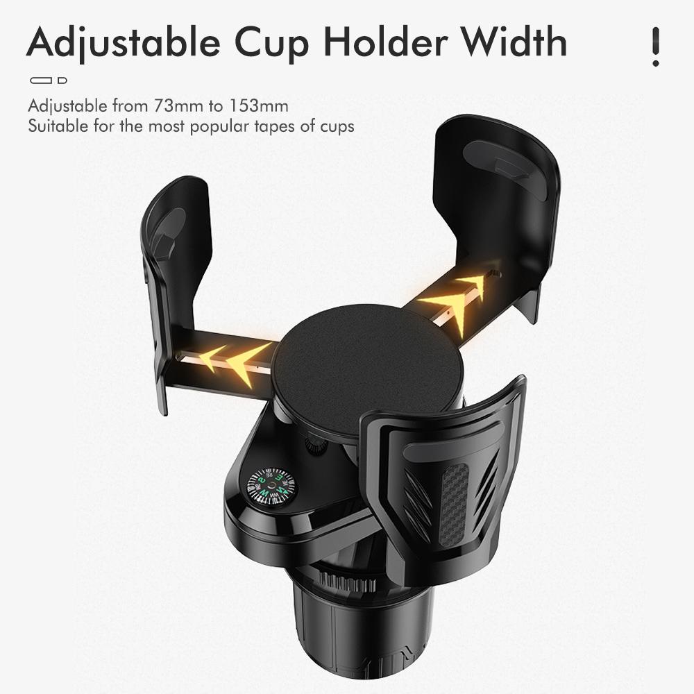 

Multi-Functional Car Cup Holder with Beverage Rack and Instant Noodle Holder Features a Compass and Extendable Base чёрный