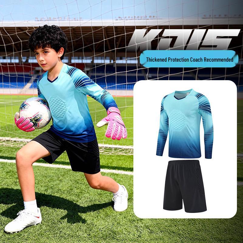 Kids' Long-Sleeve Goalkeeper Uniform with Chest Protection for Football Training