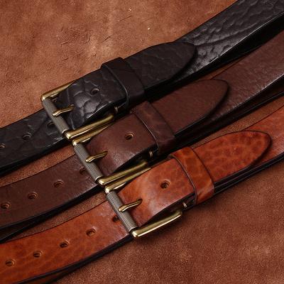 Retro Thickened Wild Cowhide Coarse Pattern Belt Men'S Genuine Leather Shrinkage Pattern First Layer Cowhide Tree Pattern Rough Personalized Belt