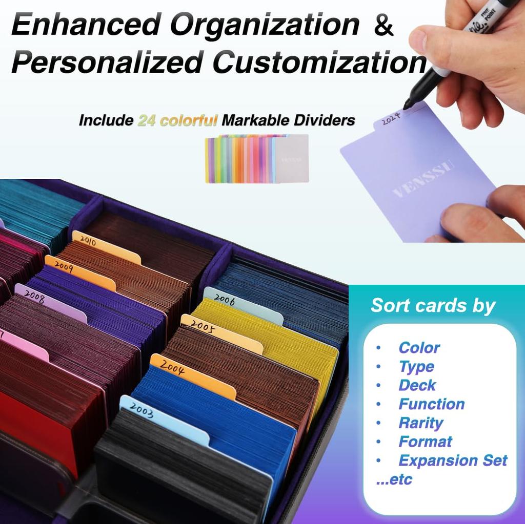 Deck Case Trading Card Case Card Storage Box Card Case Trading Card Storage Divider Board with Card Stopper with Pokeka MTG Various Card Purple 4