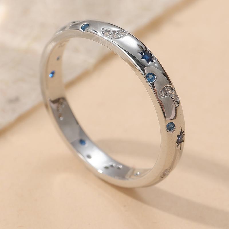 Elegant CopperColor Star Moon Inlaid White Blue CZ Women's Ring Daily Wear Party Jewelry