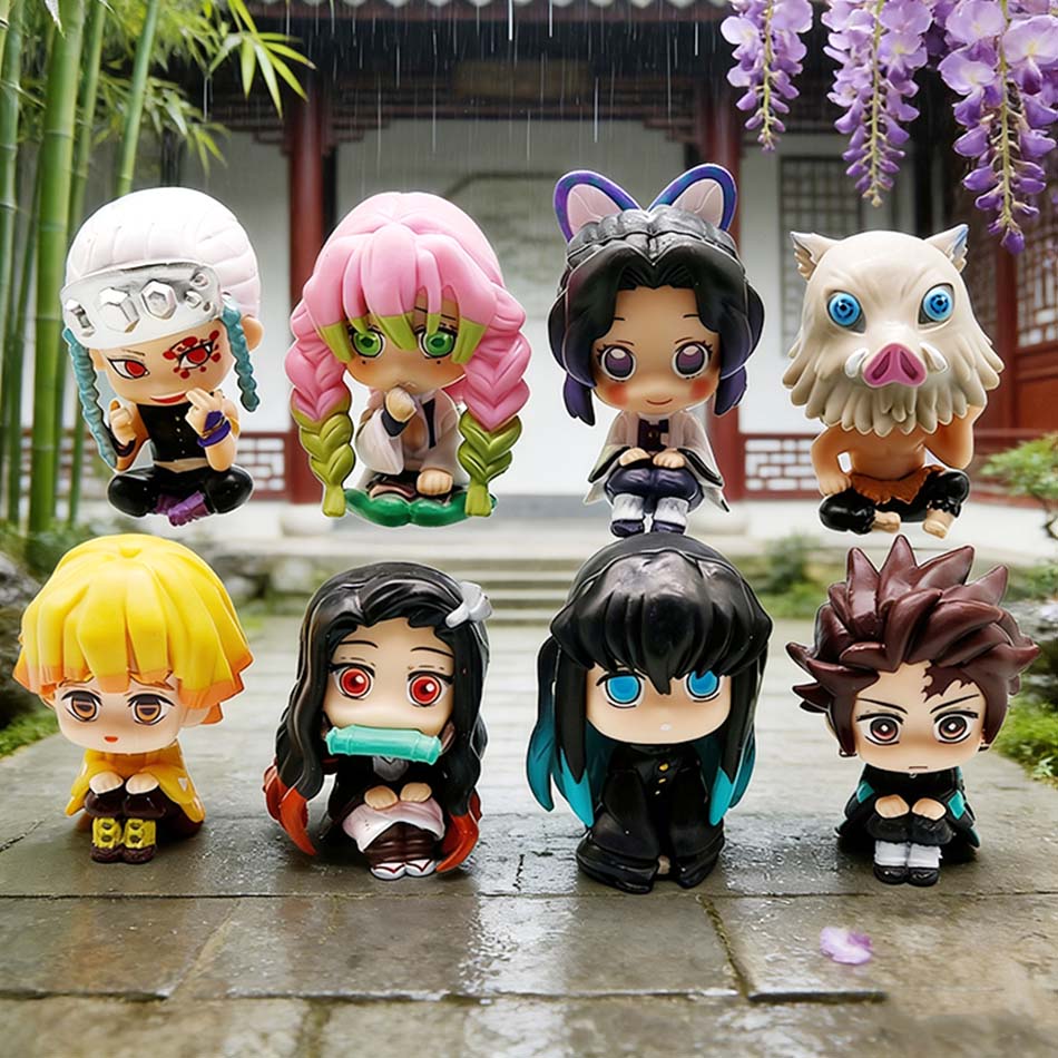Q Posket Figure sale Demon Slayer Mini Figurine 5Pcs 10Pcs 12Pcs 15Pcs Sets Kimetsu No Yaiba Small PVC Dolls Desktop Decora