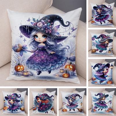Cartoon Child Pillowcase For Sofa Home Soft Plsuh Decor Cute Halloween Pumpkin Witch Gir Pillow Case Double Print Cushion Cover