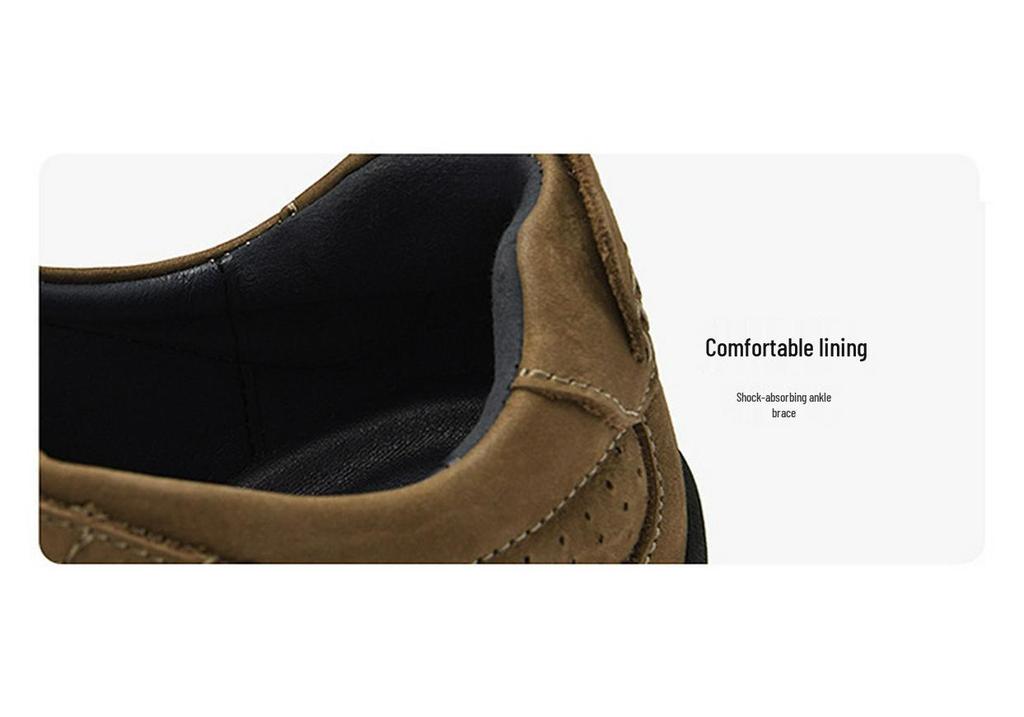 Men's Large Size Genuine Leather Outdoor Mountaineering Shoes - Breathable, Non-slip, Wear-resistant with Thick Sole.