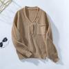 Autumn and Winter Women's Knitted Sweater Loose Pullover V-neck Button Solid Color Sweater for Women