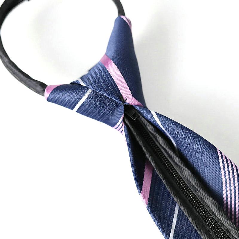 Men's No-Iron Zipper Striped Formal Tie with Logo, 8cm