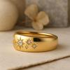 Star burst bredbandsring, gult guldpläterade statementsmycken, himmelsk graverad brudring, jubileumspresent till henne